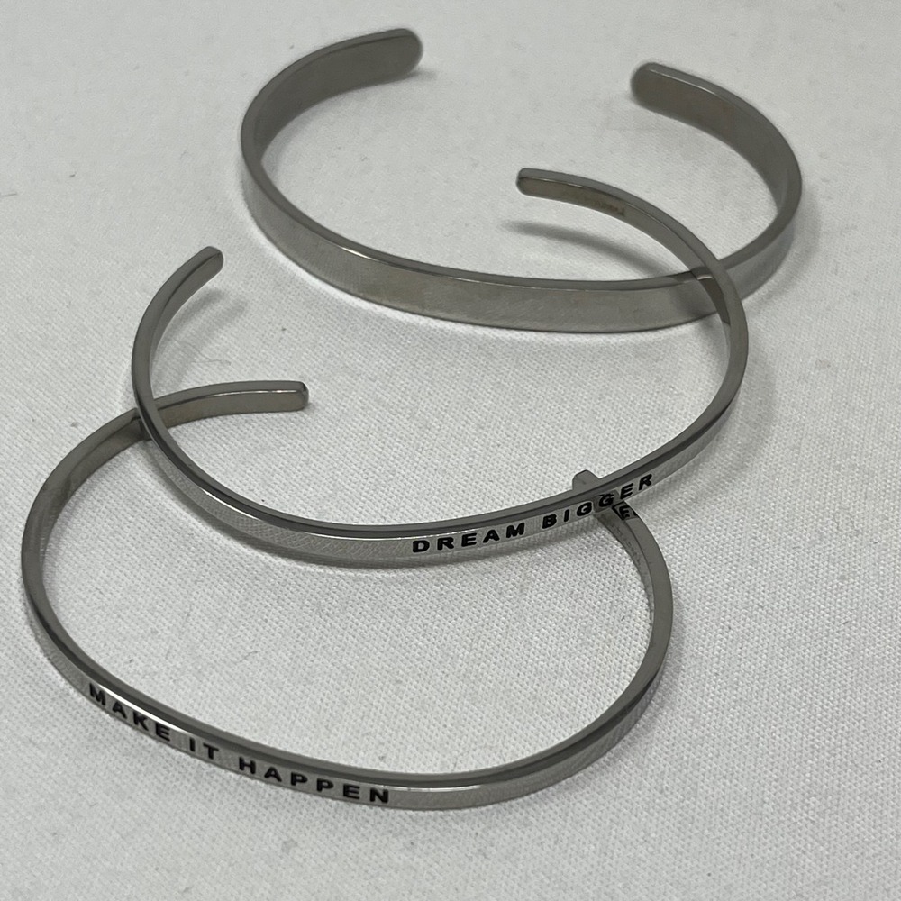 Set of 3 Inspirational Cuff Bracelets Silver Tone Motivational Mantra Bangle NEW